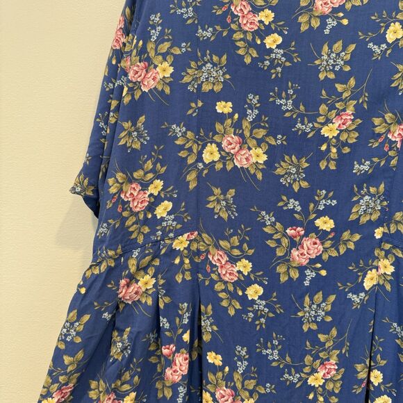 Vintage Floral Maxi Dress Button Down Blue Cottage Romantic Whimsical Women XL - Picture 5 of 9